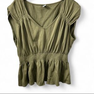 Old Navy Olive Green V-Neck Peplum Top